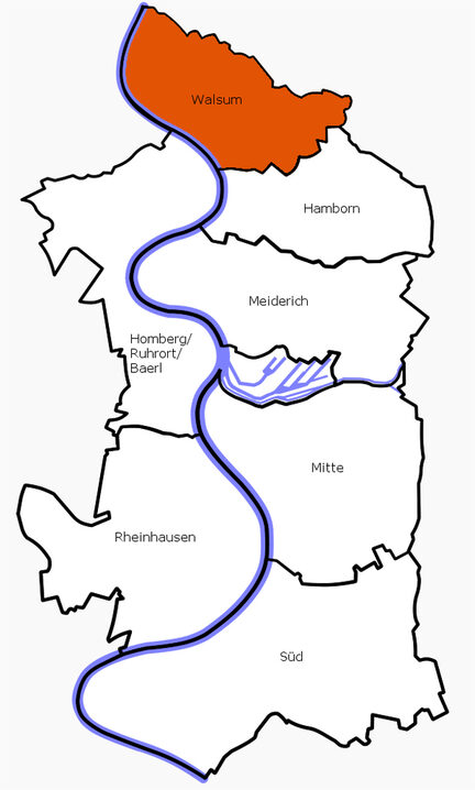 Stadtkarte mit Lagebezeichnung Walsum eingfärbt