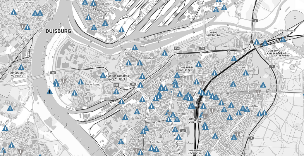 Ausschnitt Standortkarte Mobilfunk Duisburg
