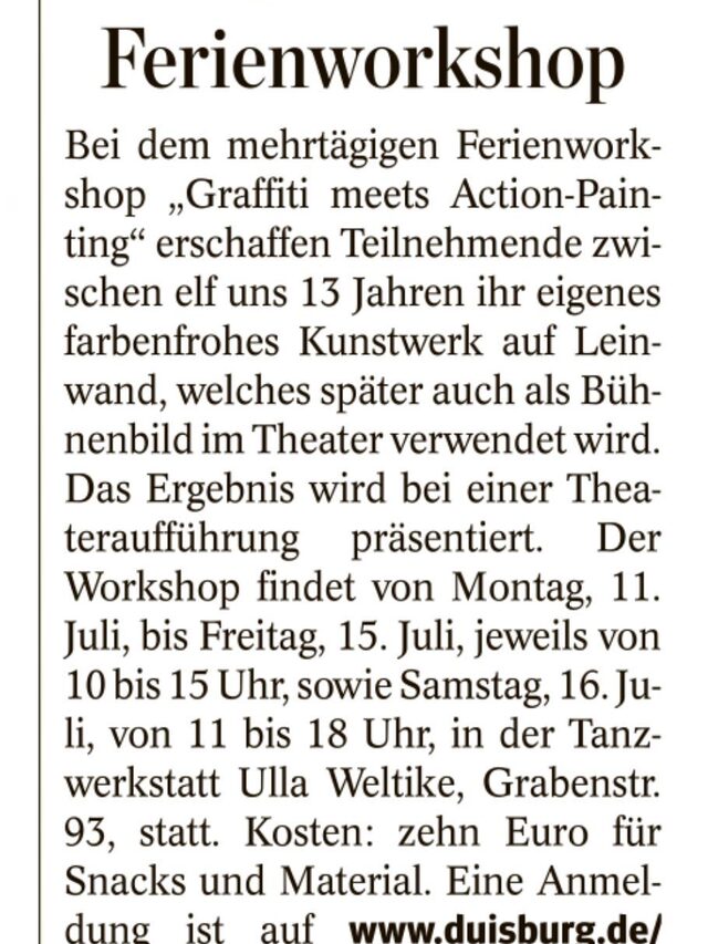 Ankündigung für Workshop in WAZ