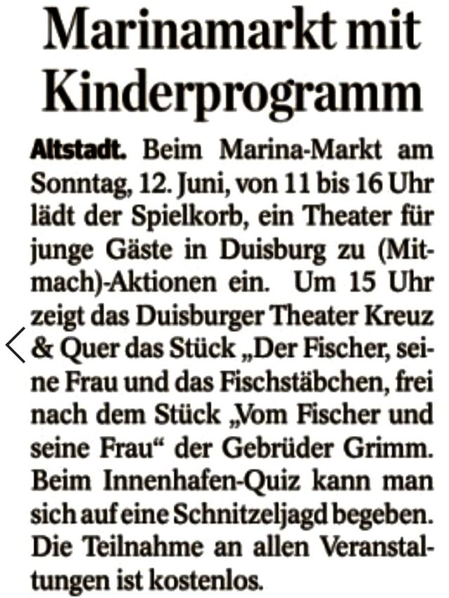 Ankündigung Marina Markt in WAZ