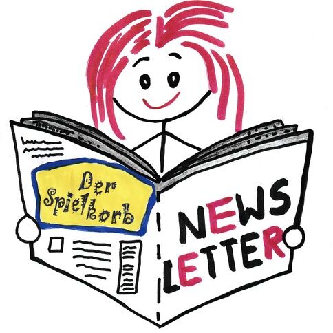 Zeichnung: EIne Person liest eine Zeitung, die mit dem Wort Newsletter überschrieben ist