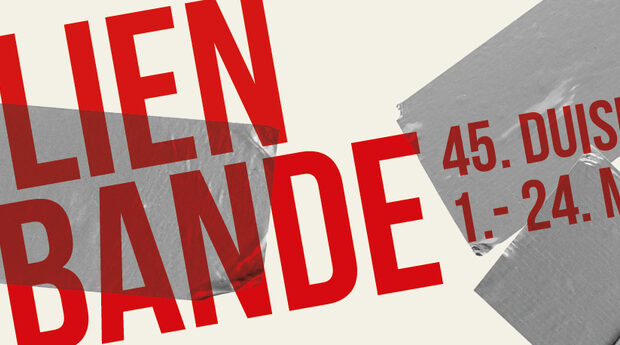 Roter Schriftzug: FAMILIENBANDE 45. Duisburger Akzente 1.-24.März 2024