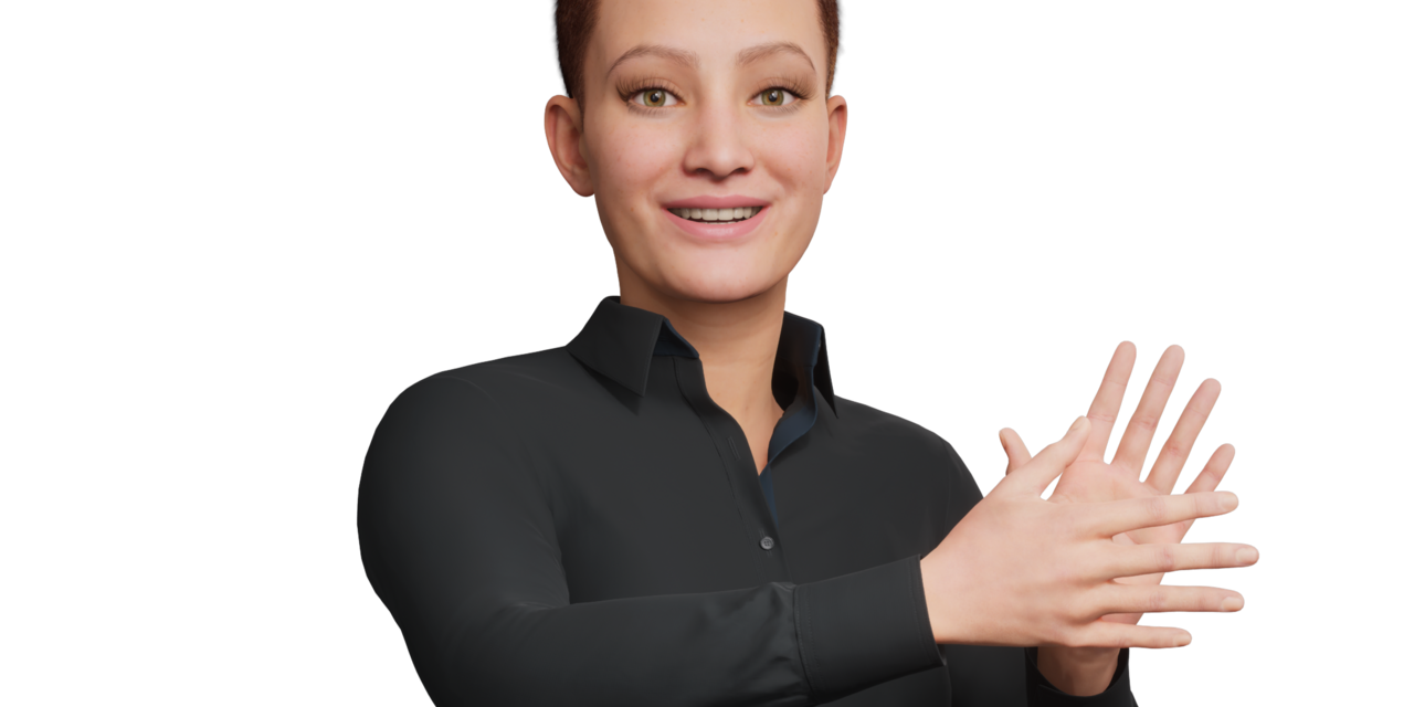 Fotorealistischer 3D-Gebärdensprach-Avatar, der die Geste für "Deutsche