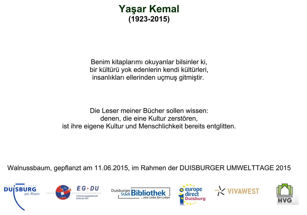 Baumschild: Yasar Kemal - Baum im Dichterviertel (2015)