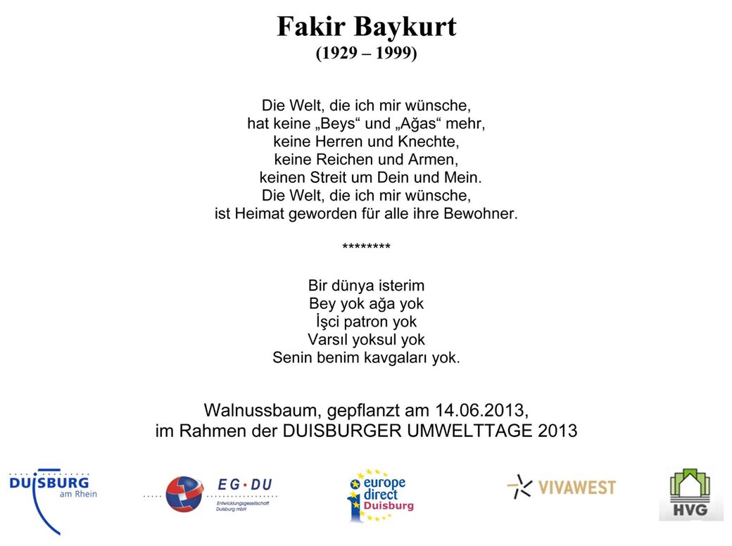 Baumschild: Fakir Baykurt Baum im Dichterviertel (2013)