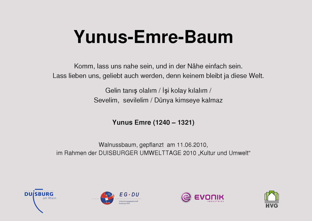 Baumschild: Yunus Emre Baum im Dichterviertel (2010)