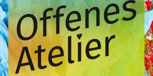 Das Logo des Offenen Ateliers, der Titel auf gelbem Papier.