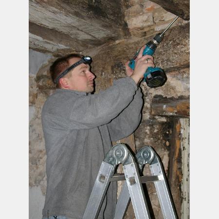 Dendrochronologe beim Bohren der Proben