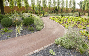 gewundener Weg umrankt von verschiedenen Planzungen