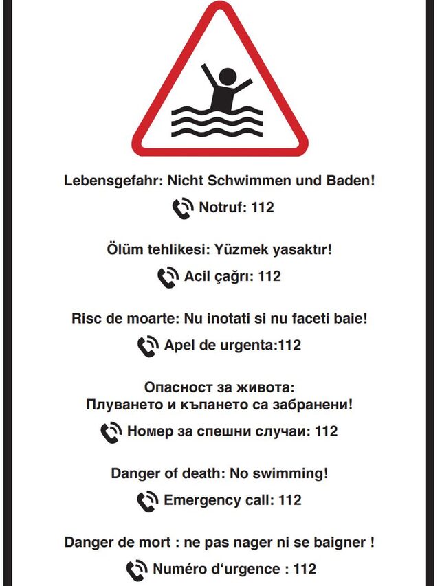 Warnschild am Rhein