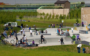 Radsportler an Rampen