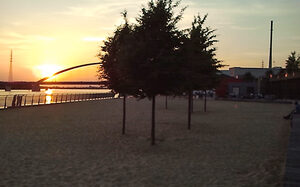 RheinPark Strand im Sonnenuntergang
